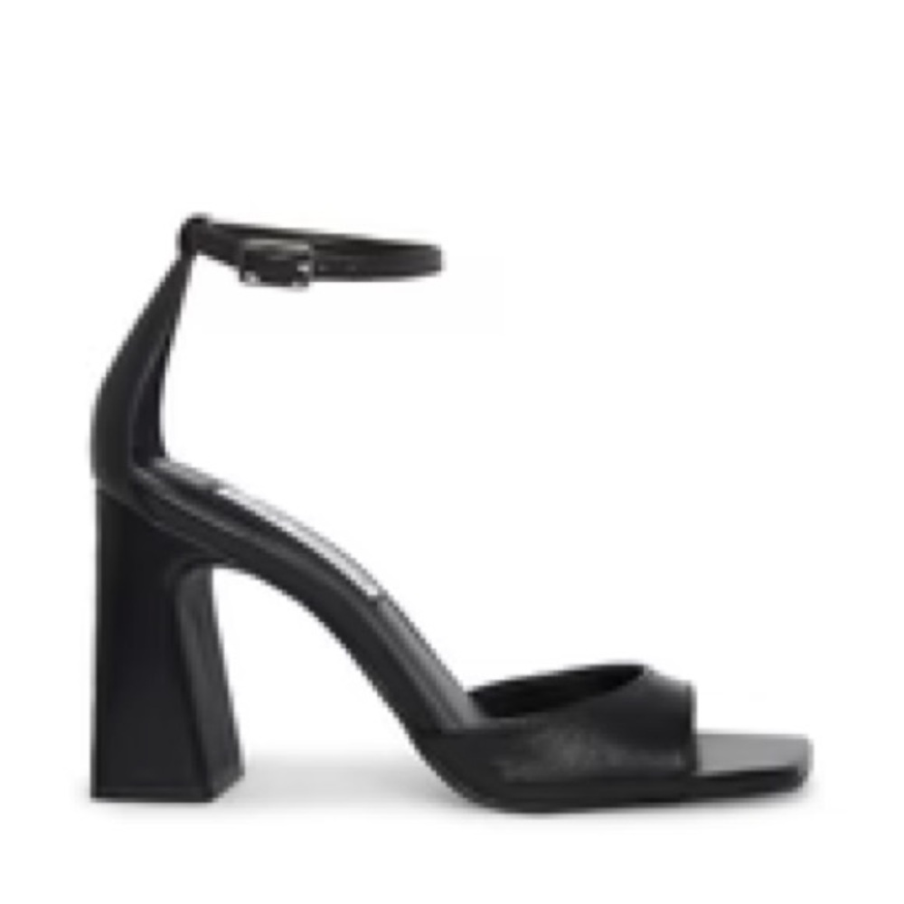STEVE MADDEN margot black leather heel with ankle strap & block heels — size 7.5 - Picture 1 of 11